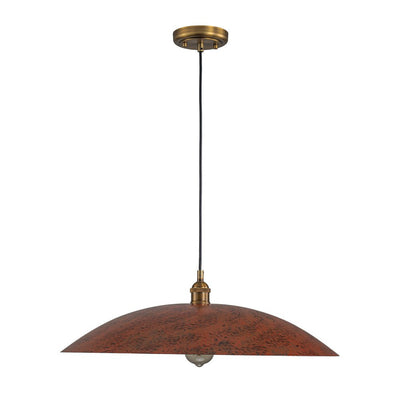 Oversized Dome Pendant Light, Industrial Modern Single Bulb Fixture, Brick Red Metal