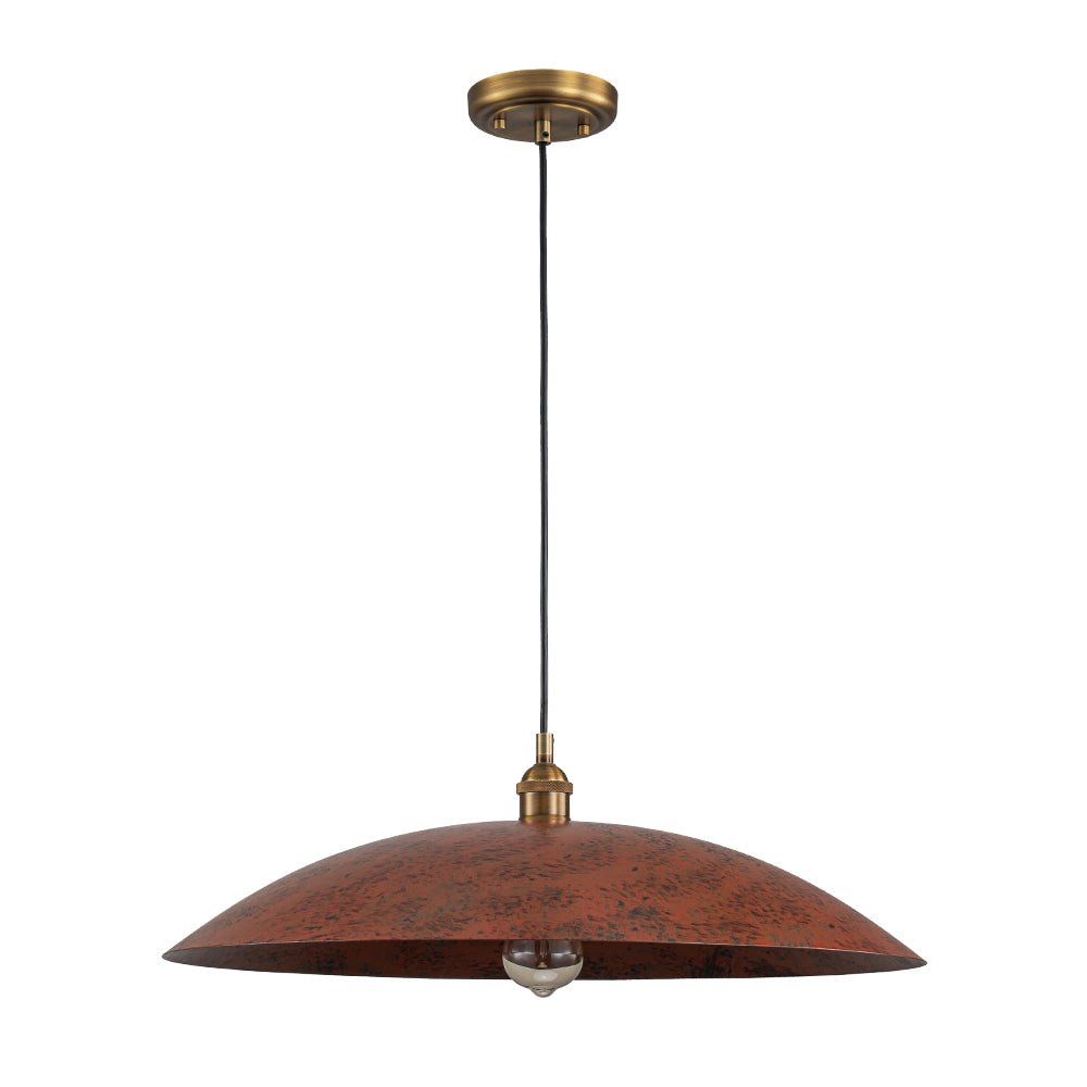 Oversized Dome Pendant Light, Industrial Modern Single Bulb Fixture, Brick Red Metal