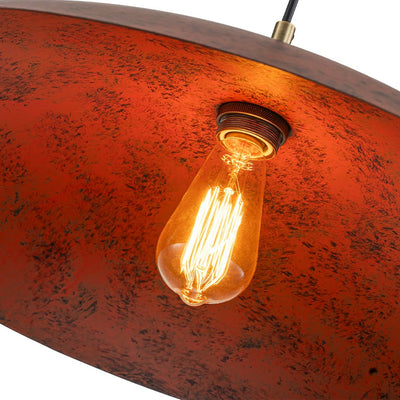 Oversized Dome Pendant Light, Industrial Modern Single Bulb Fixture, Brick Red Metal