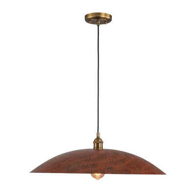 Oversized Dome Pendant Light, Industrial Modern Single Bulb Fixture, Brick Red Metal