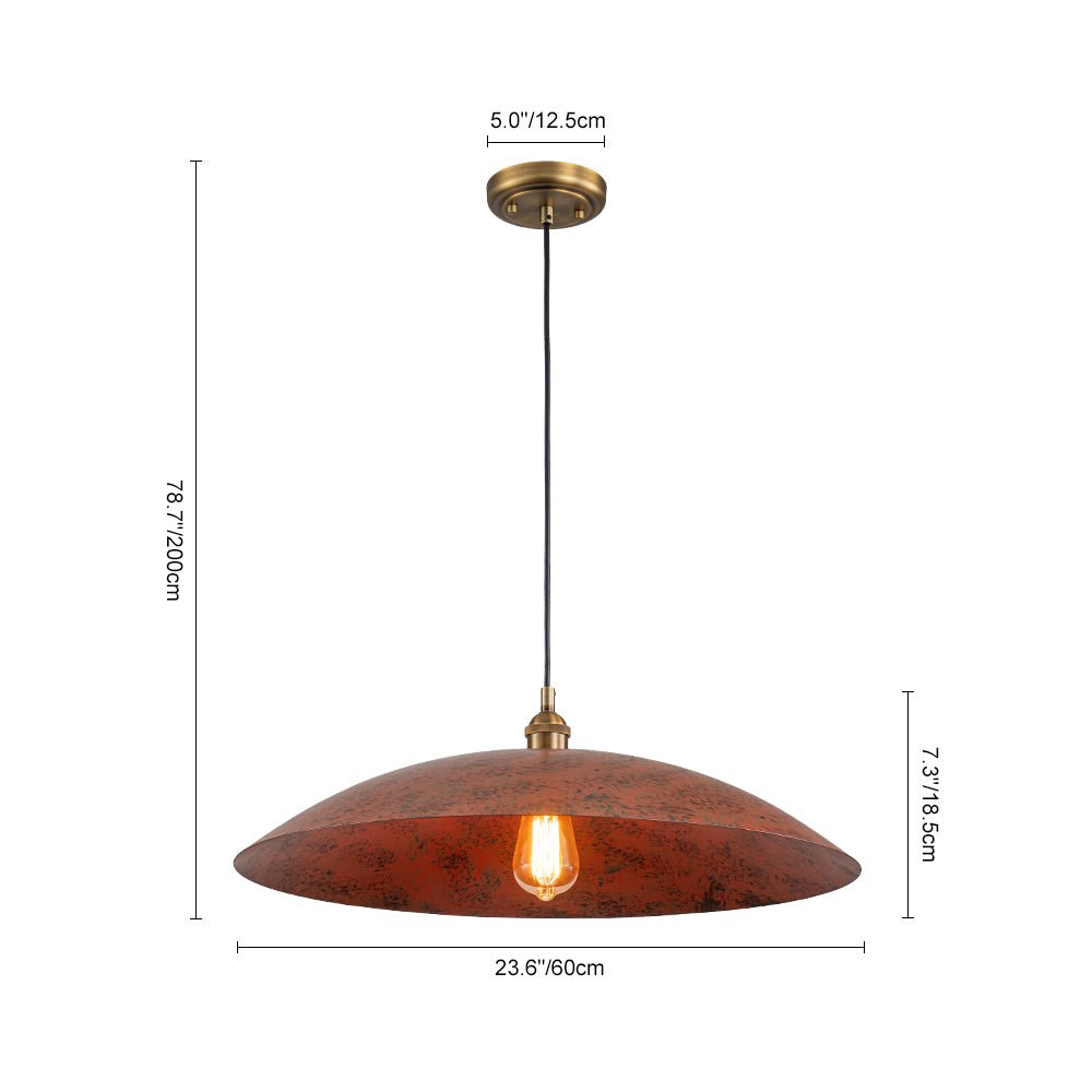 Oversized Dome Pendant Light, Industrial Modern Single Bulb Fixture, Brick Red Metal