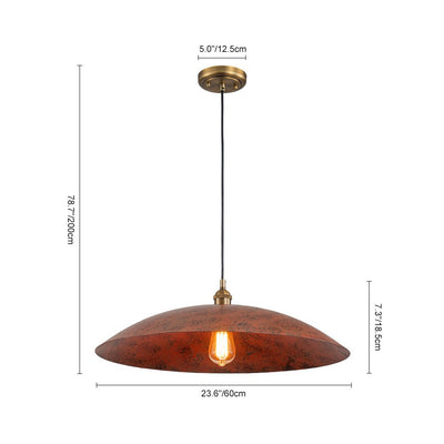 Oversized Dome Pendant Light, Industrial Modern Single Bulb Fixture, Brick Red Metal