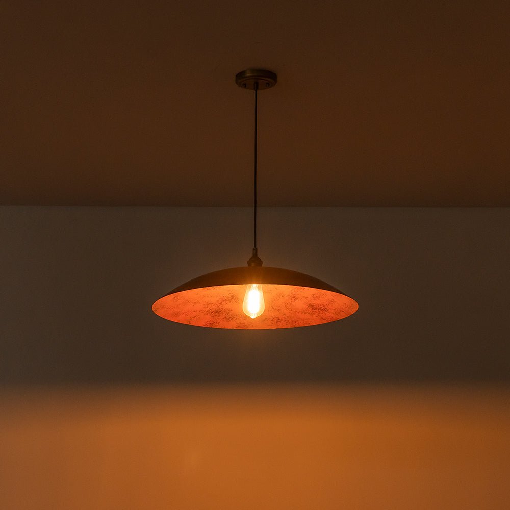 Oversized Dome Pendant Light, Industrial Modern Single Bulb Fixture, Brick Red Metal