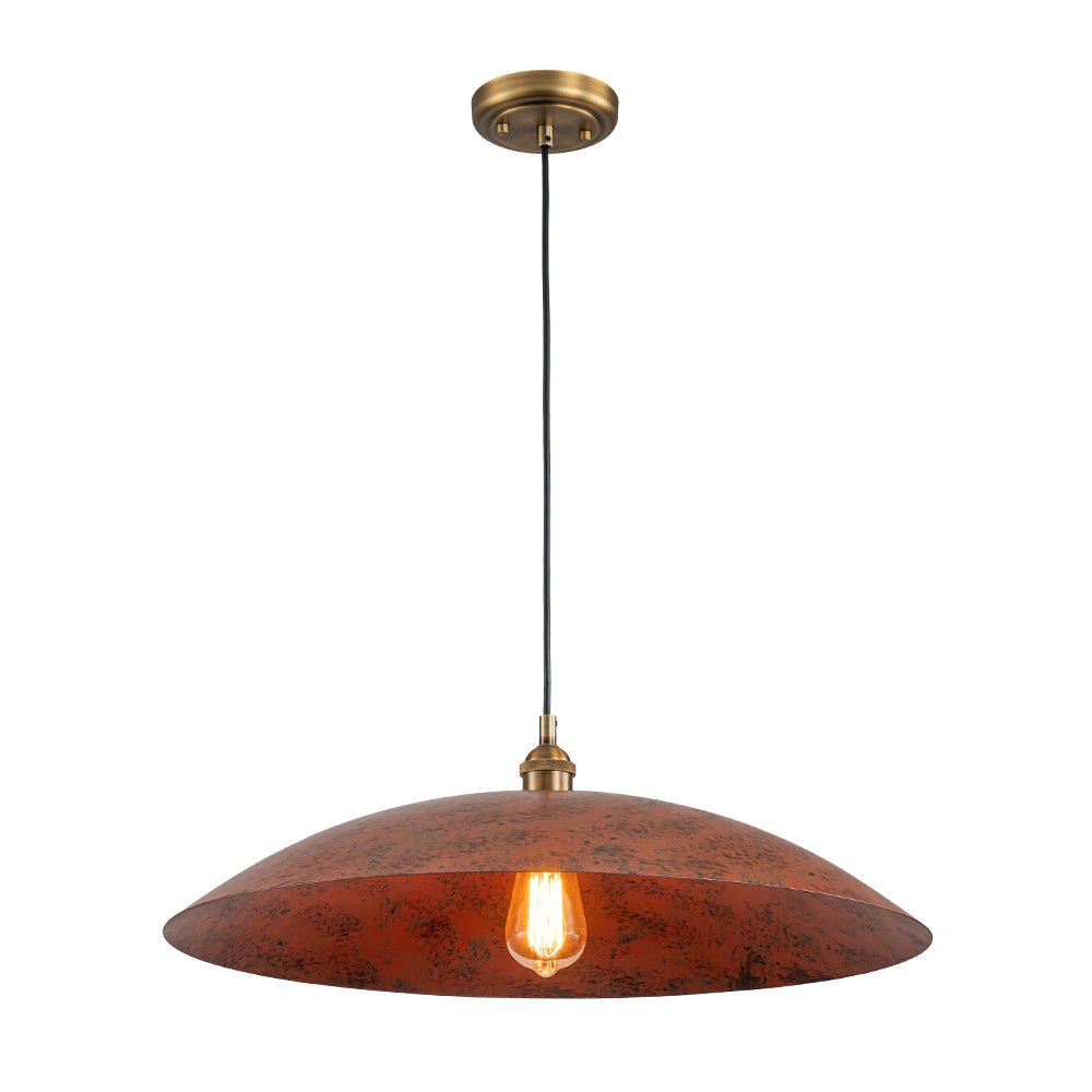 Oversized Dome Pendant Light, Industrial Modern Single Bulb Fixture, Brick Red Metal
