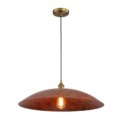 Oversized Dome Pendant Light, Industrial Modern Single Bulb Fixture, Brick Red Metal