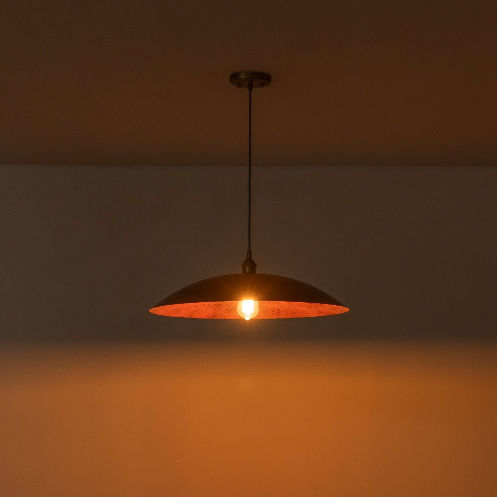 Oversized Dome Pendant Light, Industrial Modern Single Bulb Fixture, Brick Red Metal