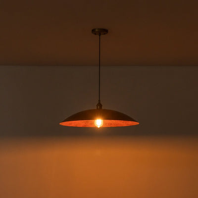 Oversized Dome Pendant Light, Industrial Modern Single Bulb Fixture, Brick Red Metal