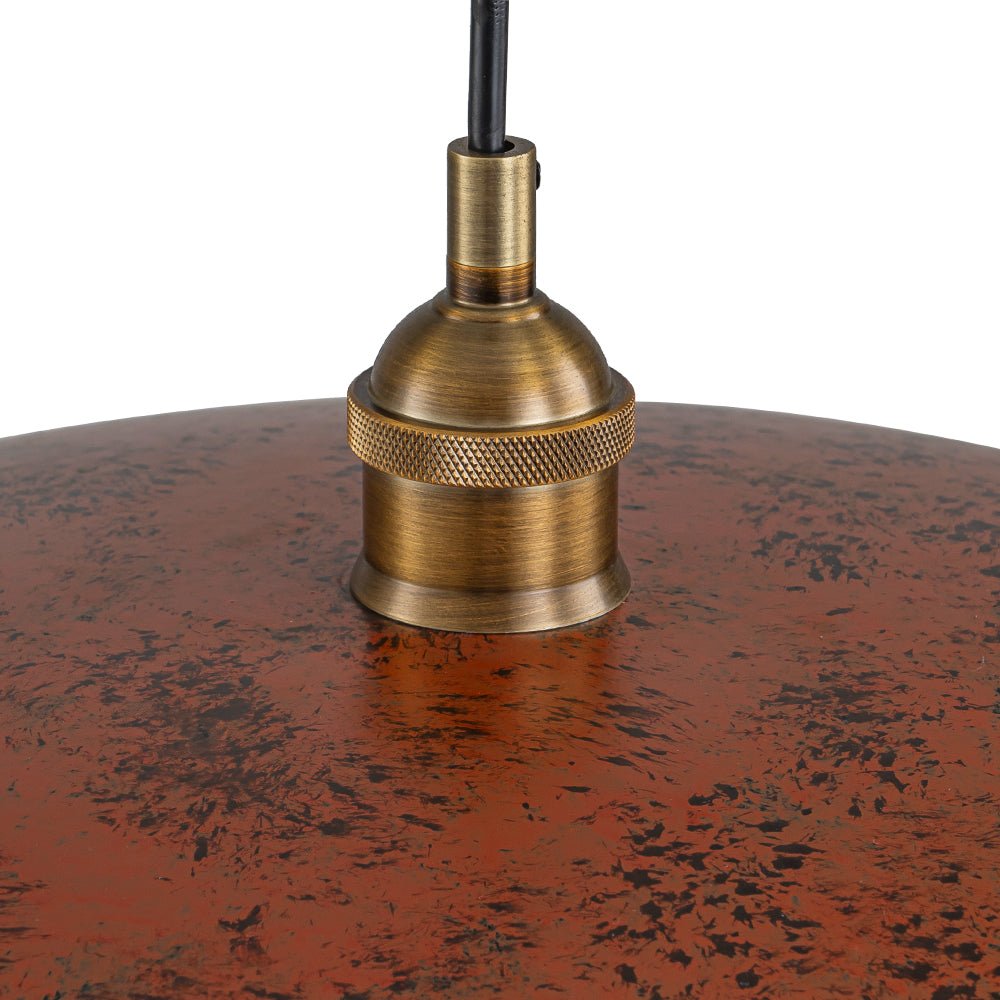 Oversized Dome Pendant Light, Industrial Modern Single Bulb Fixture, Brick Red Metal