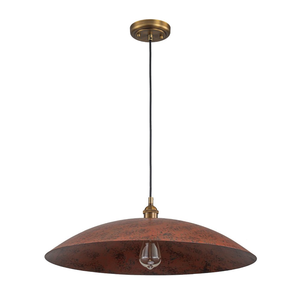 Oversized Dome Pendant Light, Industrial Modern Single Bulb Fixture, Brick Red Metal
