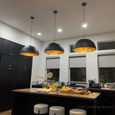 Modern Industrial Oversized Dome Pendant Light, Adjustable Height, Metal Finish, Single-Light
