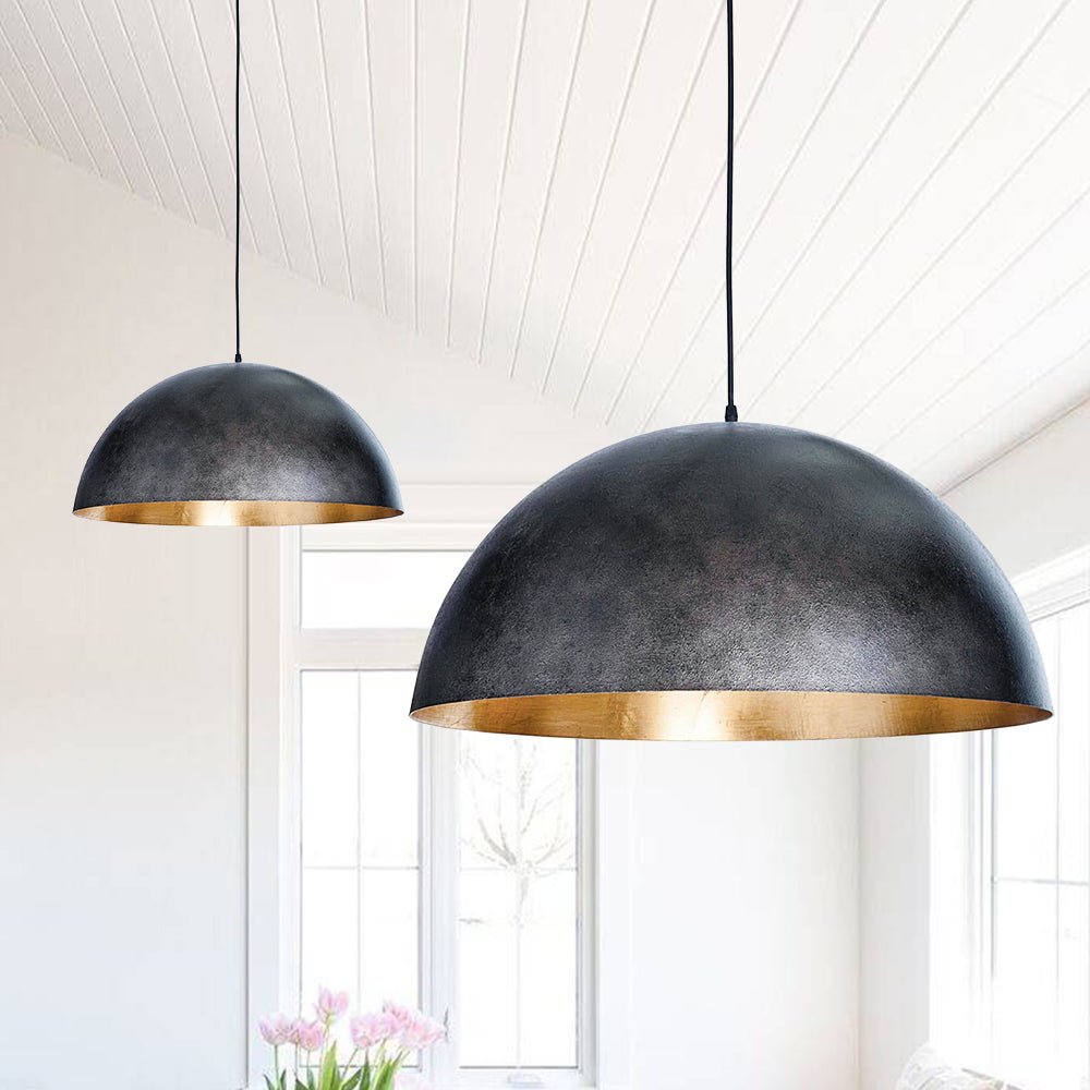 Modern Industrial Oversized Dome Pendant Light, Adjustable Height, Metal Finish, Single-Light