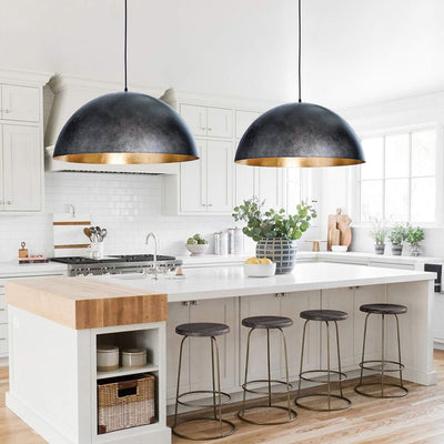 Modern Industrial Oversized Dome Pendant Light, Adjustable Height, Metal Finish, Single-Light