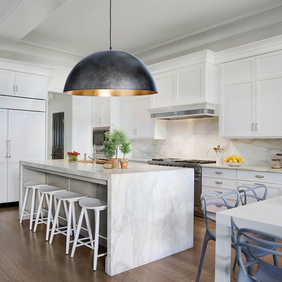 Modern Industrial Oversized Dome Pendant Light, Adjustable Height, Metal Finish, Single-Light