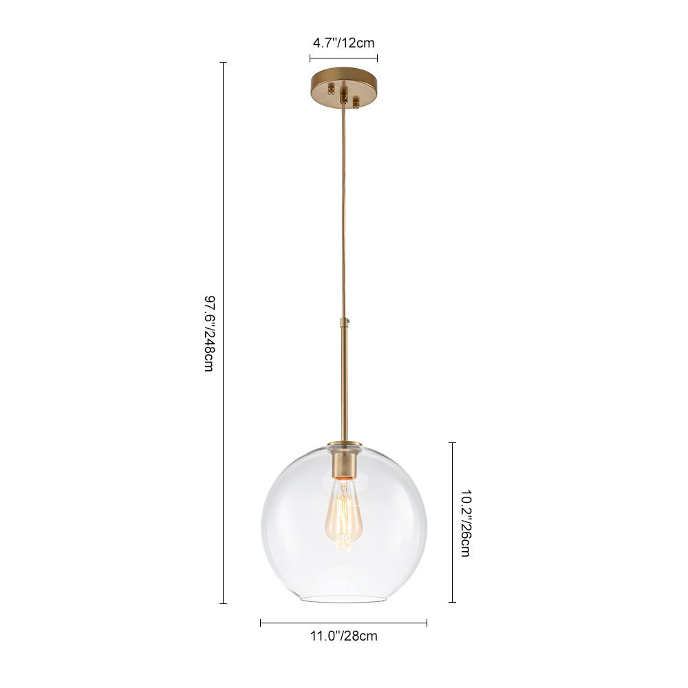 Modern Sculptural Single Glass Globe Pendant Light, Dimmable, Adjustable Height