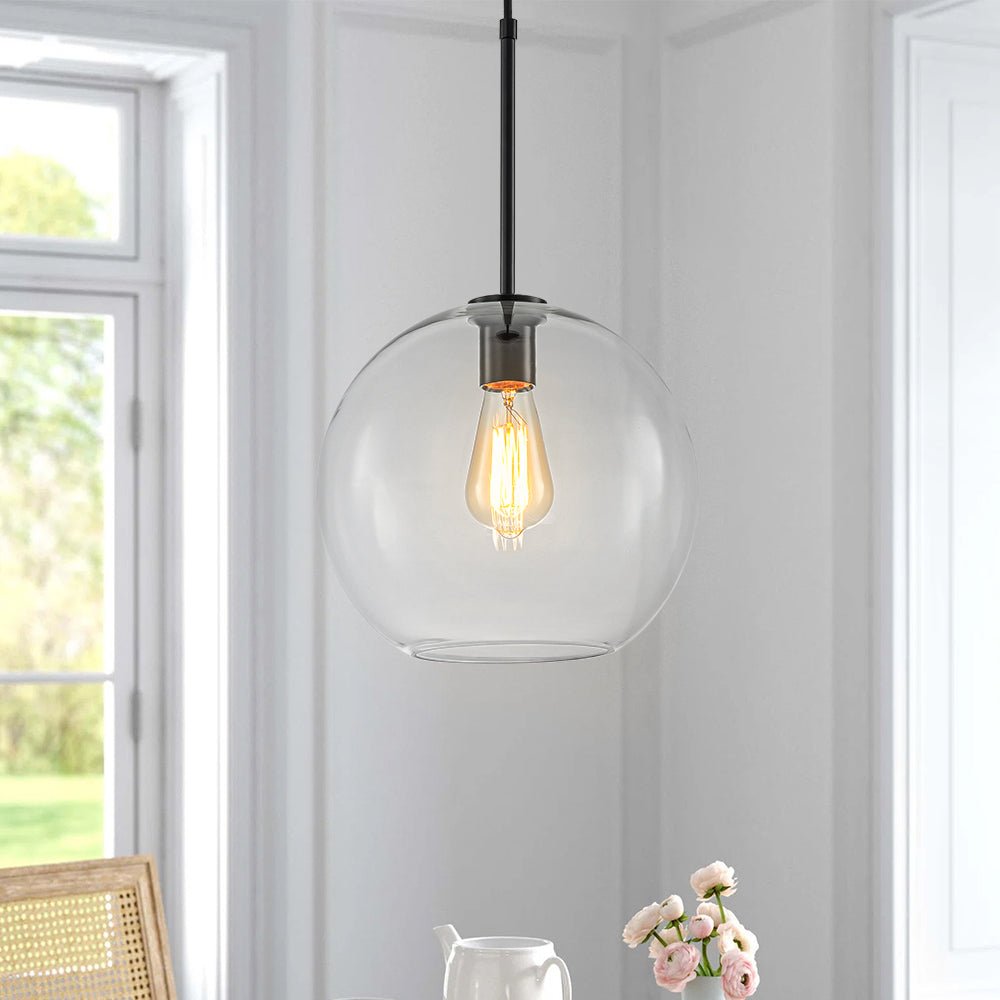Modern Sculptural Single Glass Globe Pendant Light, Dimmable, Adjustable Height