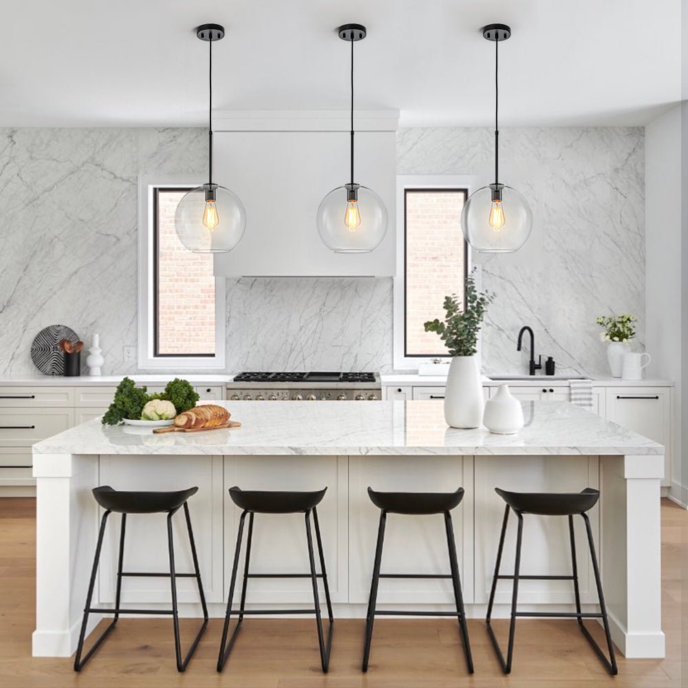 Modern Sculptural Single Glass Globe Pendant Light, Dimmable, Adjustable Height