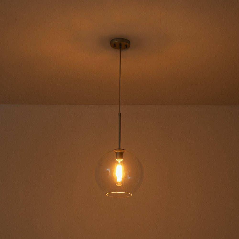 Modern Sculptural Single Glass Globe Pendant Light, Dimmable, Adjustable Height