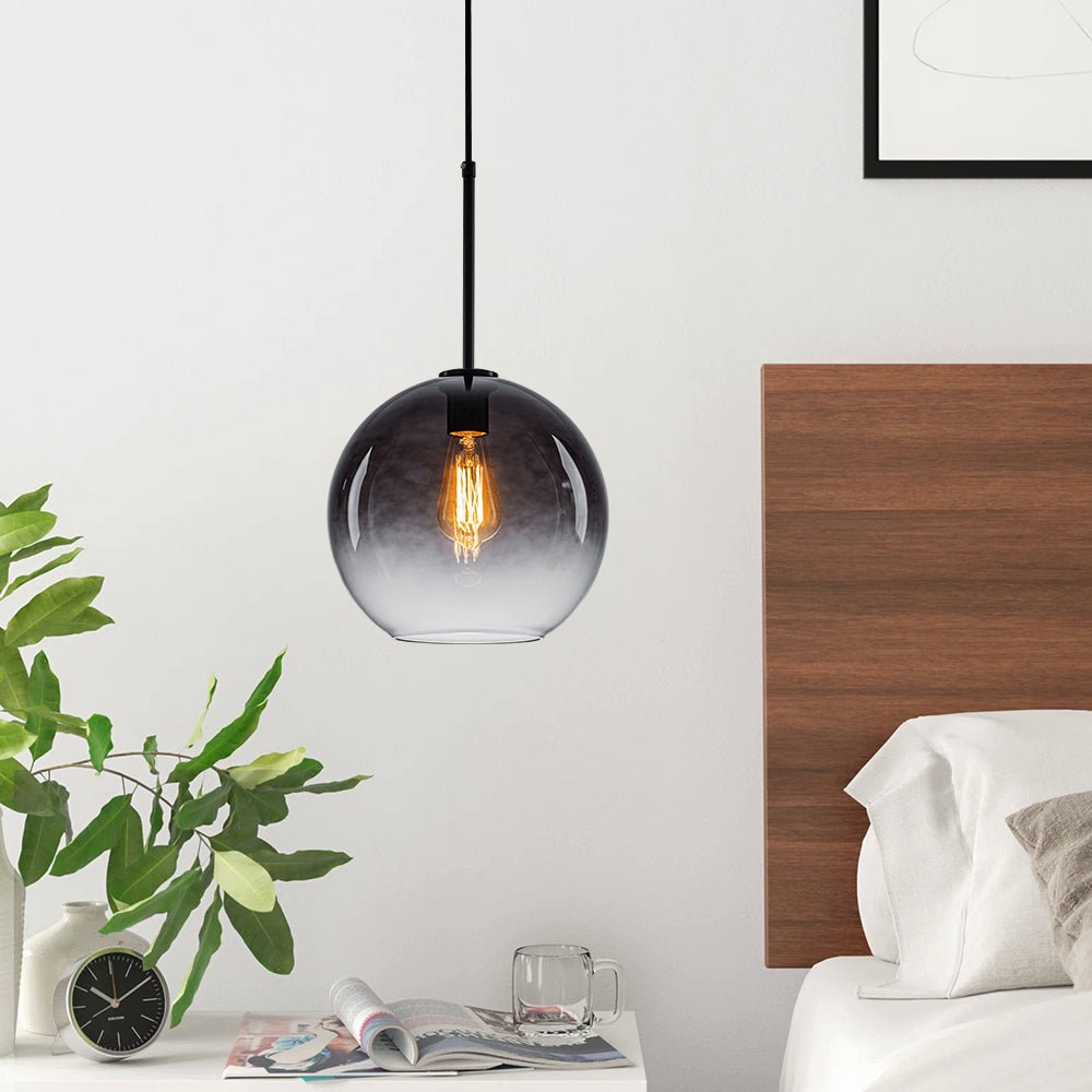 Modern Sculptural Single Glass Globe Pendant Light, Dimmable, Adjustable Height