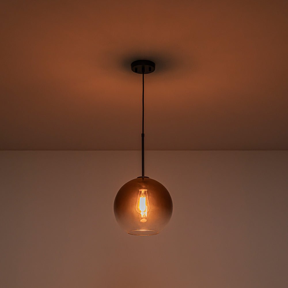 Modern Sculptural Single Glass Globe Pendant Light, Dimmable, Adjustable Height