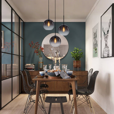 Modern Sculptural Single Glass Globe Pendant Light, Dimmable, Adjustable Height