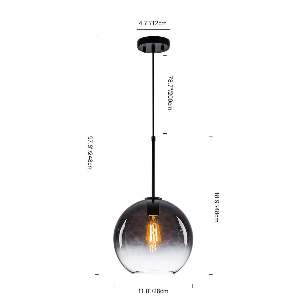 Modern Sculptural Single Glass Globe Pendant Light, Dimmable, Adjustable Height