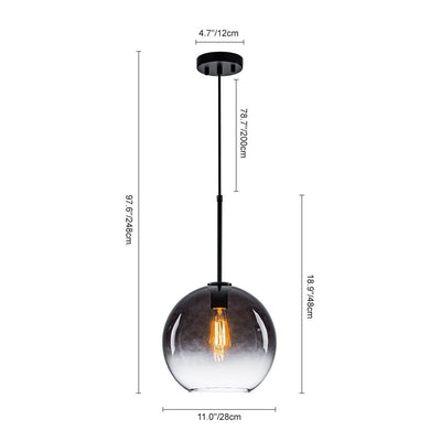 Modern Sculptural Single Glass Globe Pendant Light, Dimmable, Adjustable Height