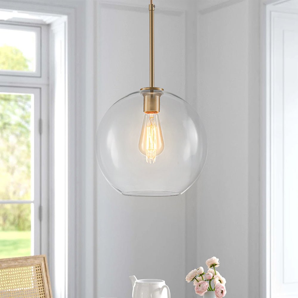 Modern Sculptural Single Glass Globe Pendant Light, Dimmable, Adjustable Height