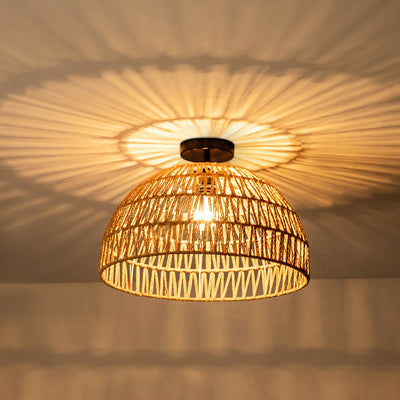 Elegant Handwoven Rattan Dome Pendant Light Fixture for Modern Interiors