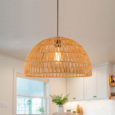 Elegant Handwoven Rattan Dome Pendant Light Fixture for Modern Interiors