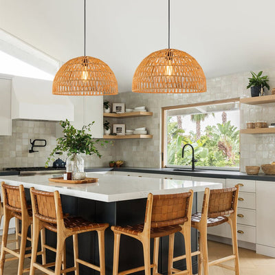 Elegant Handwoven Rattan Dome Pendant Light Fixture for Modern Interiors