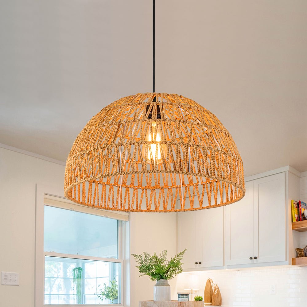 Elegant Handwoven Rattan Dome Pendant Light Fixture for Modern Interiors