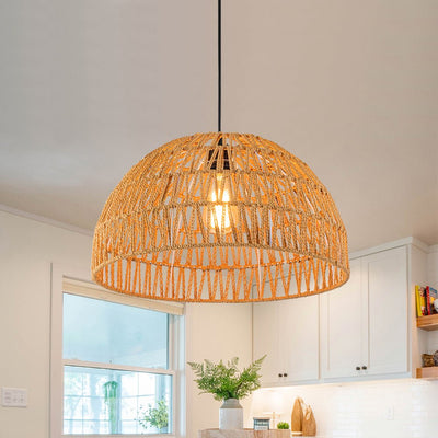 Elegant Handwoven Rattan Dome Pendant Light Fixture for Modern Interiors