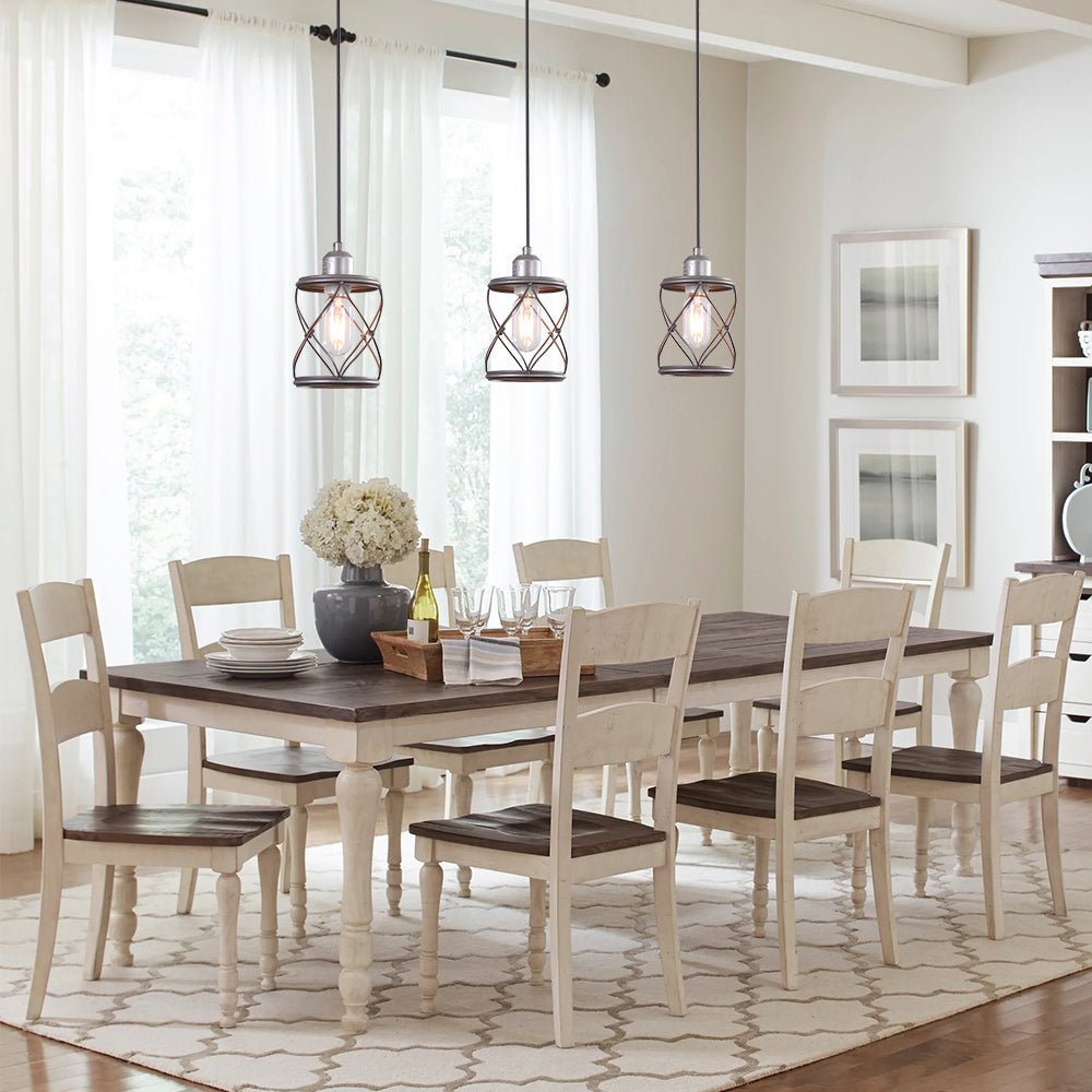 Antiqued Silver Industrial Farmhouse Cage Pendant Light, Adjustable Cord, Kitchen Dining Fixture