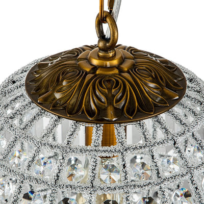 Elegant Dimmable Crystal Orb Pendant Light, Antique Brass Finish, Adjustable Chain