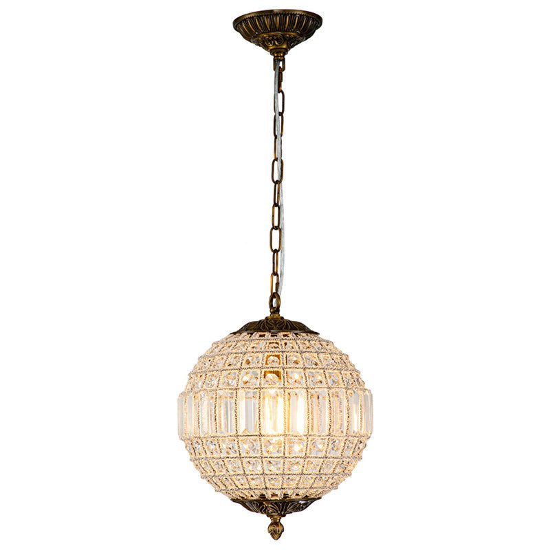 Elegant Faceted Crystal Globe Pendant Chandelier: Antique Brass, Entangled Beads, Dimmable