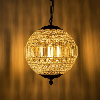 Elegant Dimmable Crystal Orb Pendant Light, Antique Brass Finish, Adjustable Chain