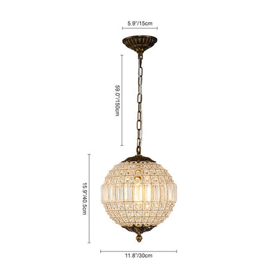 Elegant Faceted Crystal Globe Pendant Chandelier: Antique Brass, Entangled Beads, Dimmable
