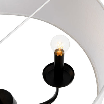 Traditional 3-Light Matte Black Fabric Drum Pendant, Dimmable, Adjustable Chain