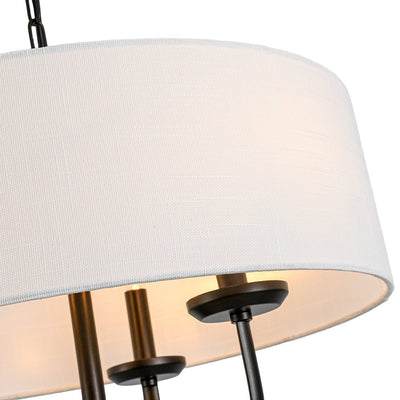 Traditional 3-Light Matte Black Fabric Drum Pendant, Dimmable, Adjustable Chain