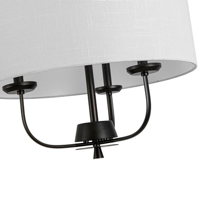 Traditional 3-Light Matte Black Fabric Drum Pendant, Dimmable, Adjustable Chain