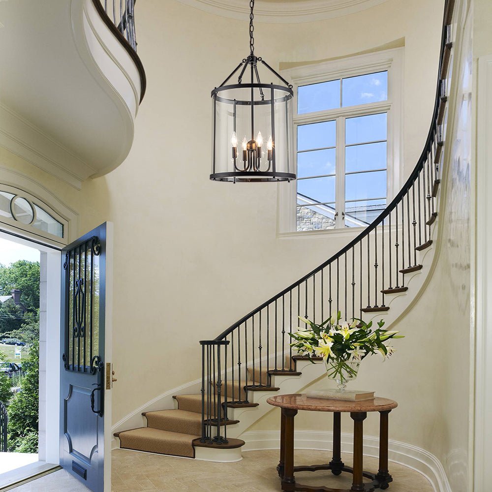 Elegant 4-Light Lantern Pendant with Clear Glass Shade - Traditional Modern Fixture