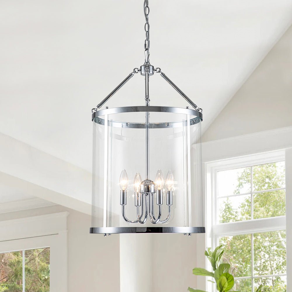 Elegant 4-Light Lantern Pendant with Clear Glass Shade - Traditional Modern Fixture