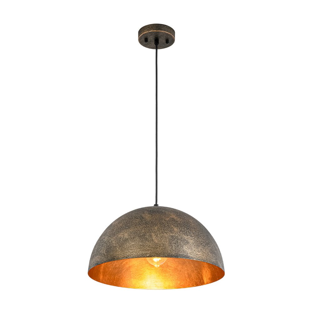 Unique Rustic Bronze Water-Erosion Dome Pendant Light, Dimmable, Adjustable