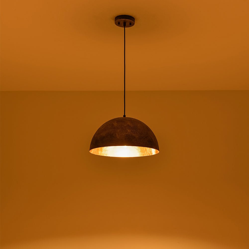 Unique Rustic Bronze Water-Erosion Dome Pendant Light, Dimmable, Adjustable