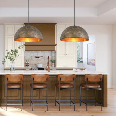 Unique Rustic Bronze Water-Erosion Dome Pendant Light, Dimmable, Adjustable