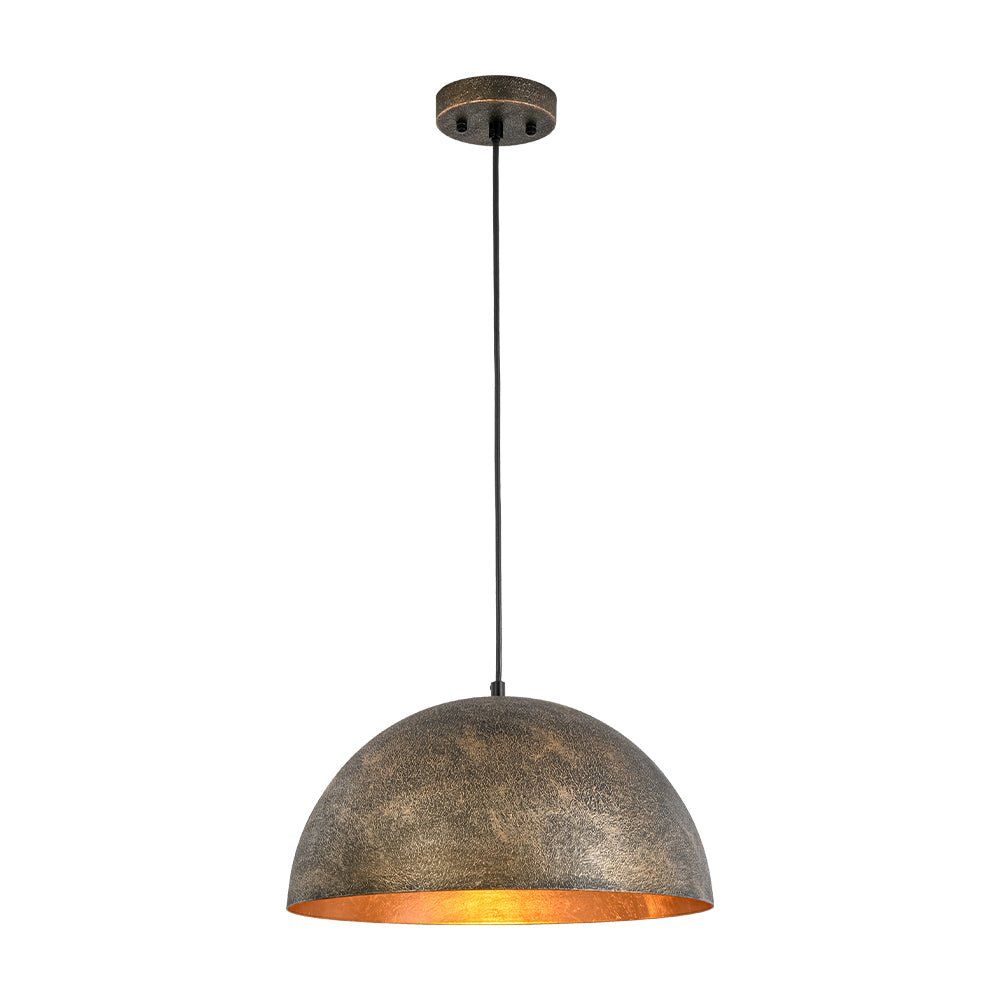 Unique Rustic Bronze Water-Erosion Dome Pendant Light, Dimmable, Adjustable