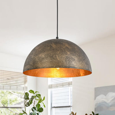 Unique Rustic Bronze Water-Erosion Dome Pendant Light, Dimmable, Adjustable