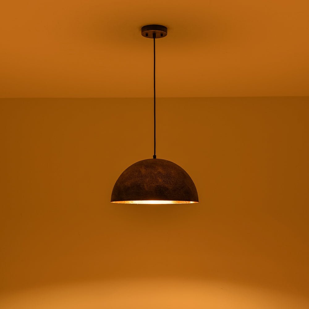 Unique Rustic Bronze Water-Erosion Dome Pendant Light, Dimmable, Adjustable