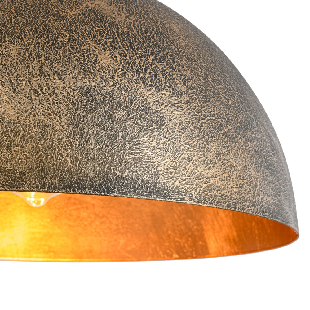 Unique Rustic Bronze Water-Erosion Dome Pendant Light, Dimmable, Adjustable