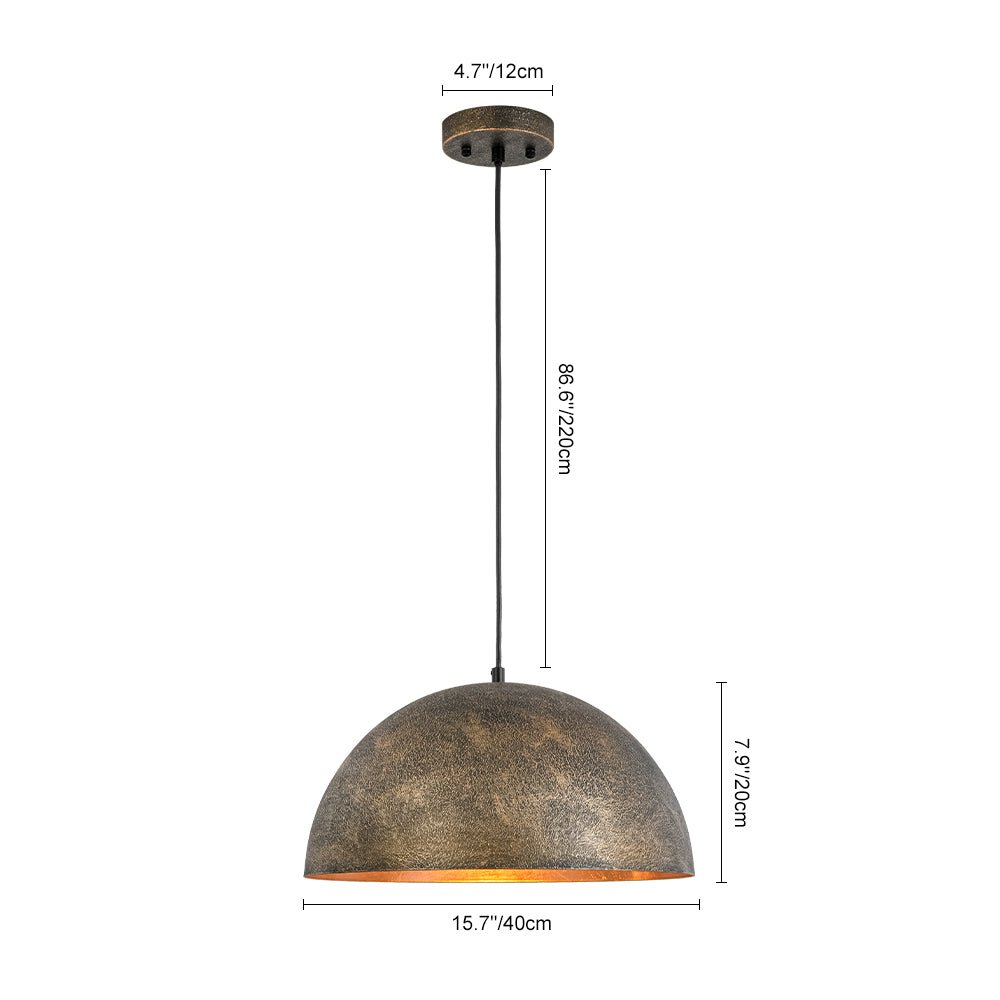 Unique Rustic Bronze Water-Erosion Dome Pendant Light, Dimmable, Adjustable